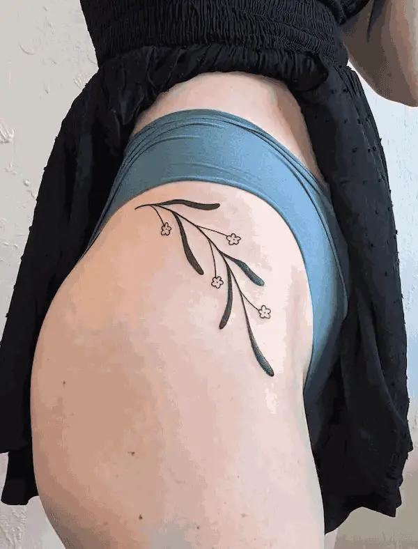 Minimalist Leafy Hip Tattoo