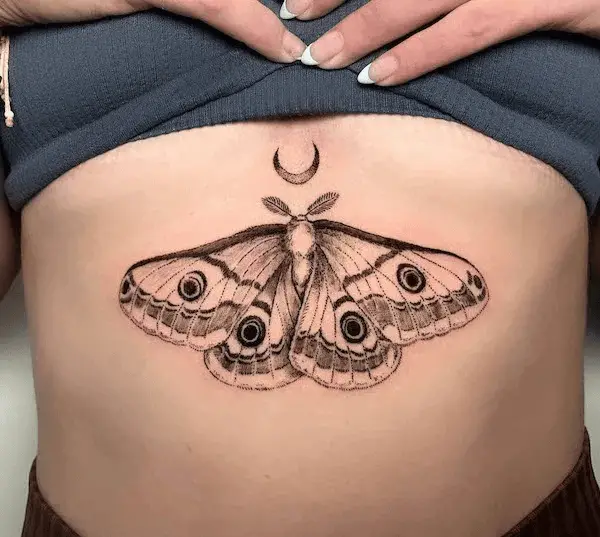 Moth and Moon Underboob Tattoo