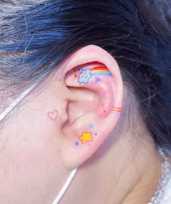 Rainbow Ear Tattoo