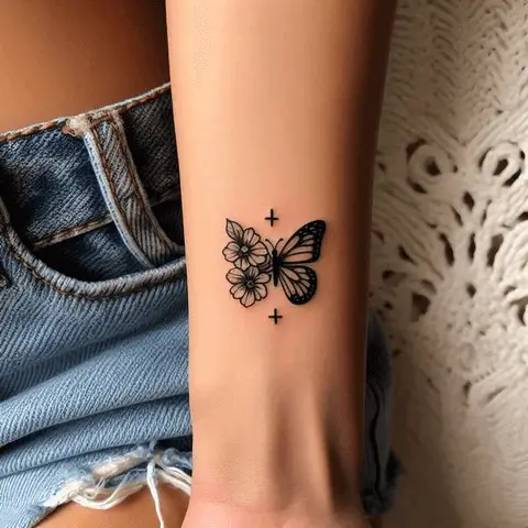 Simple Half Butterfly Half Flower Tattoo On Forearm