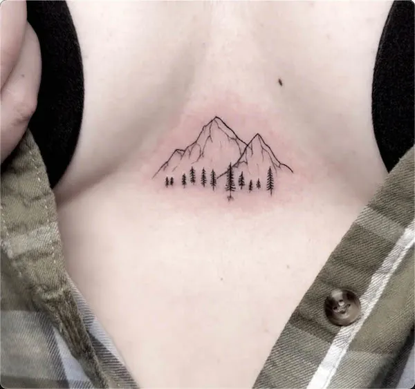 Small Mountain Underboob Tattoo