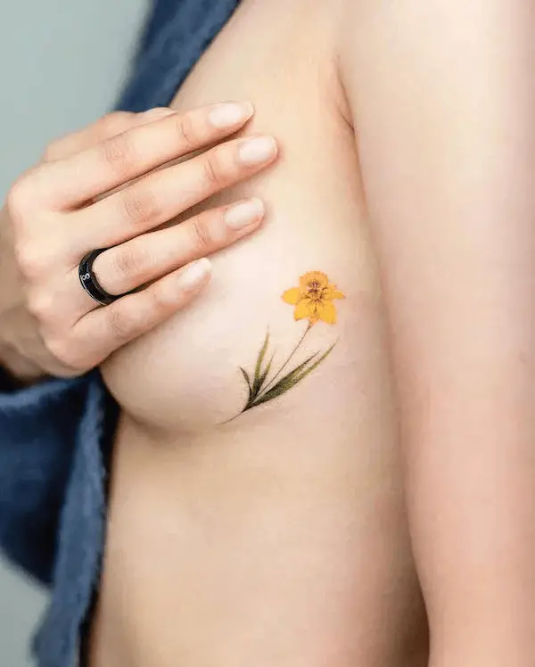 Small Yellow Flower Side Tattoo