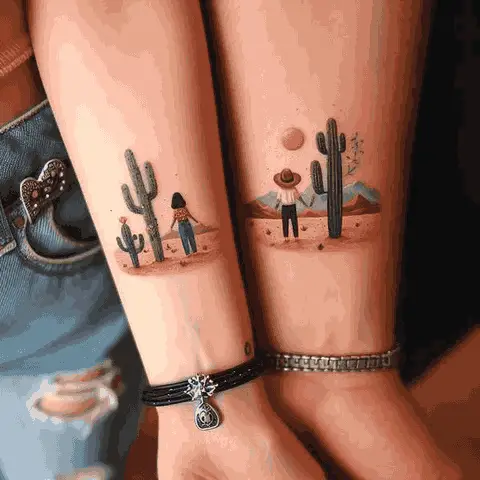 The Place Where Our Heart Resides: Heartwarming Sibling Cactus Tattoo