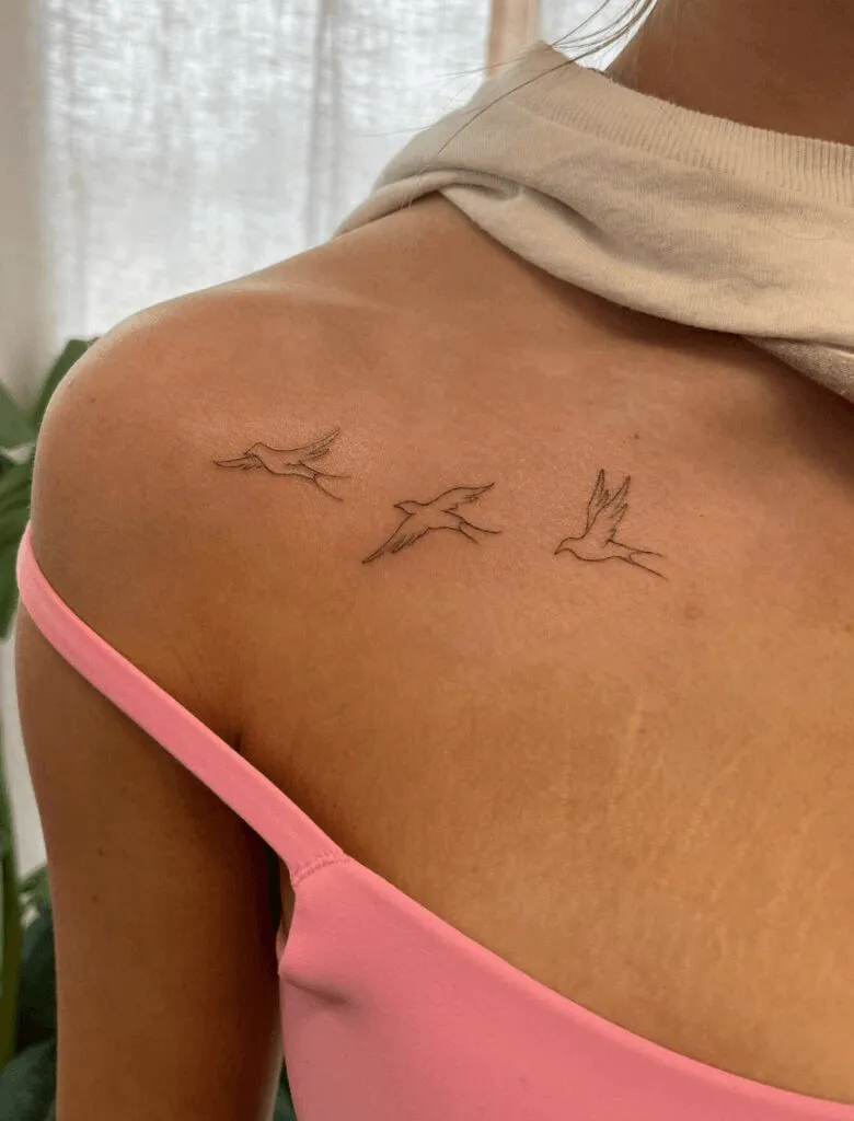 Birds Flying Small Collarbone Tattoo