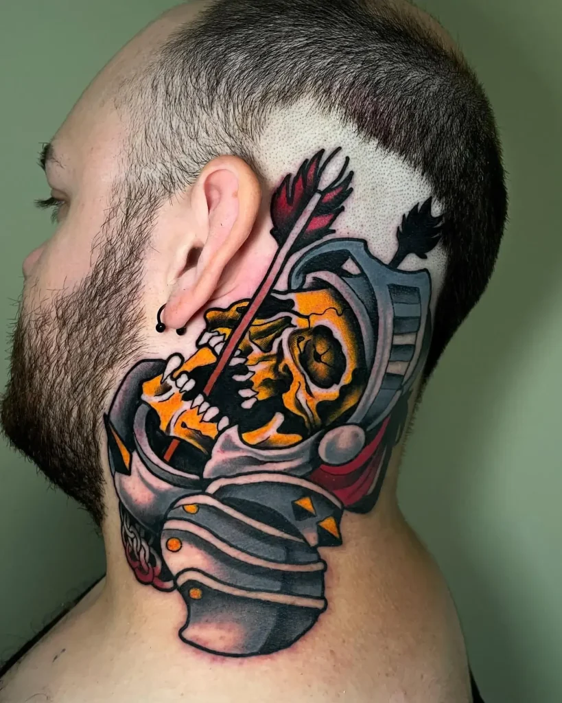 Bold Double Head-Shot Skeleton Knight Tattoo