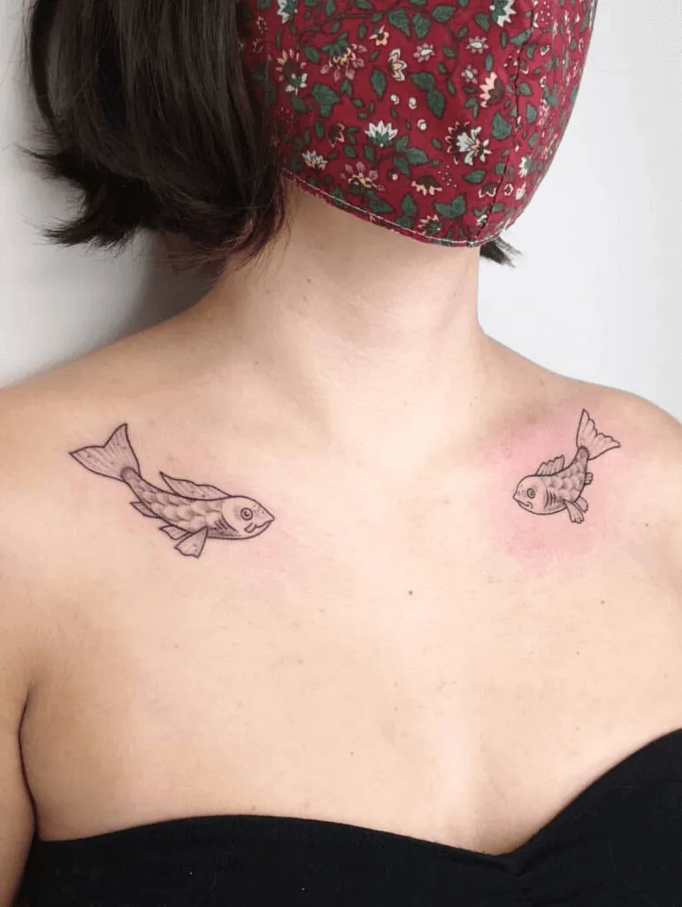 Koi Fish Matchy Collarbone Tattoos