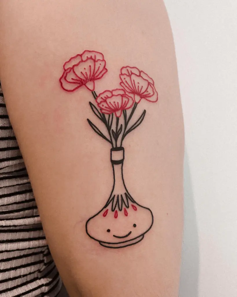 Linework Arm Tattoo of Carnations in a Vase
