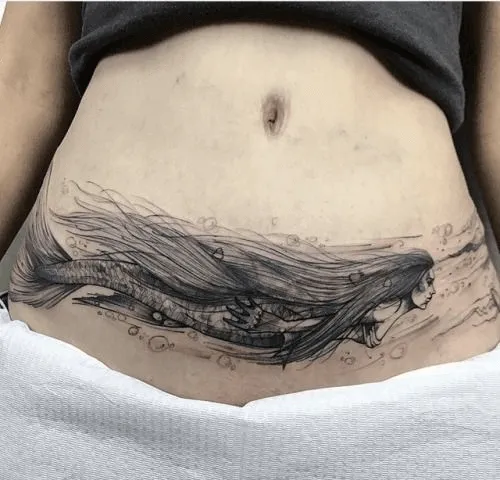 Mermaid Tummy Tuck Tattoo