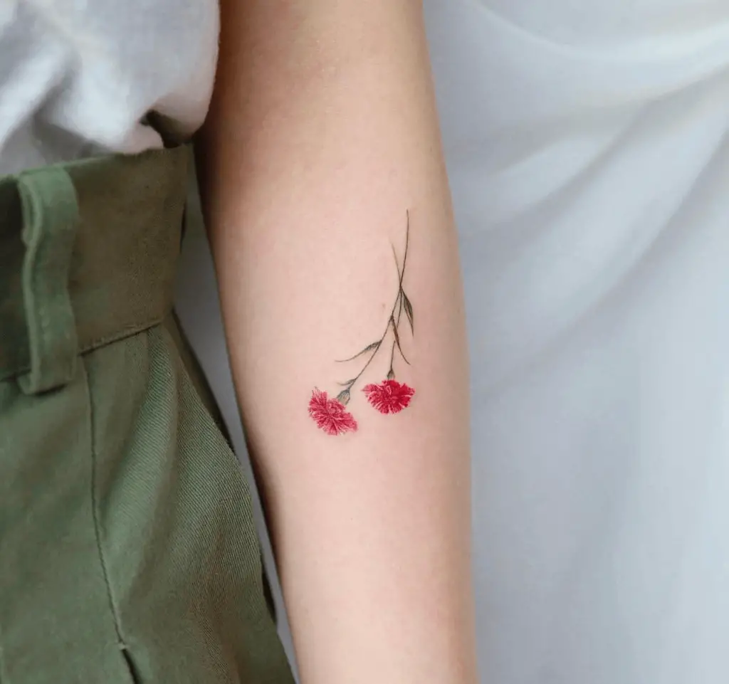 Minimal Watercolor Forearm Tattoo of Two Carnations