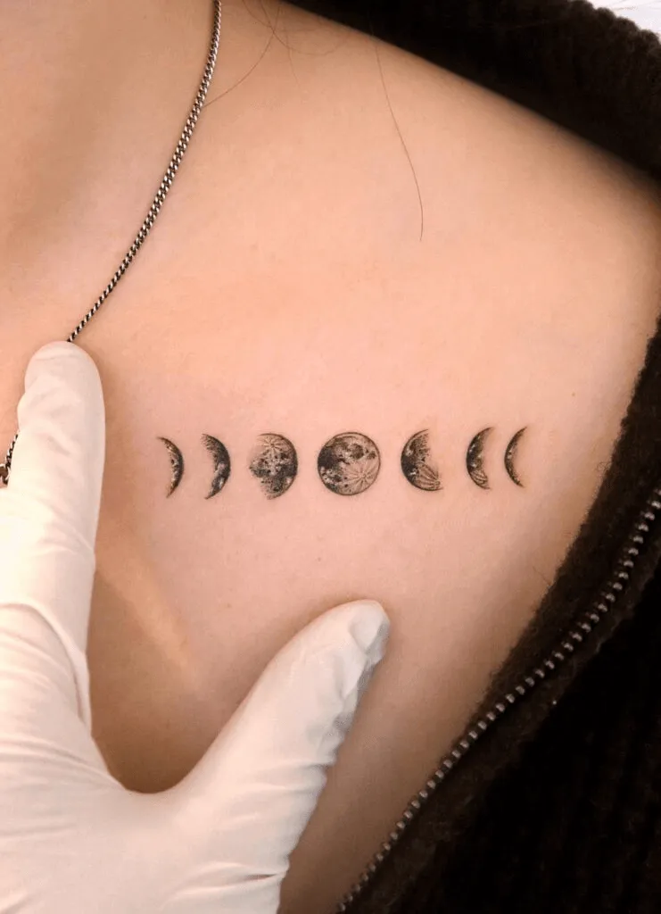 Moon Phases Collarbone Tattoo