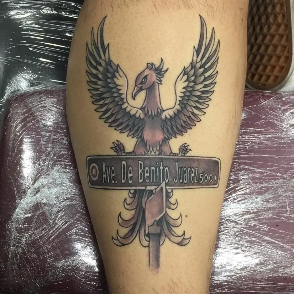 Powerful Red Eagle Street Sign Tattoos