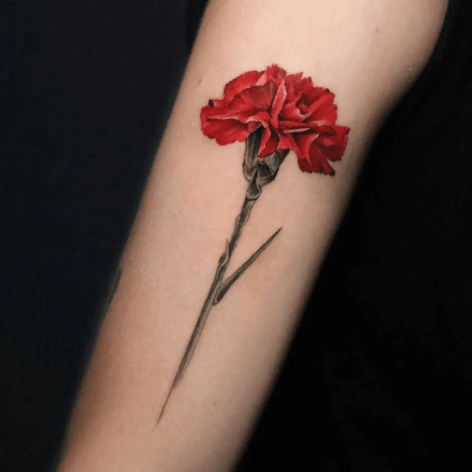 Realistic Color Tattoo of Red Carnation