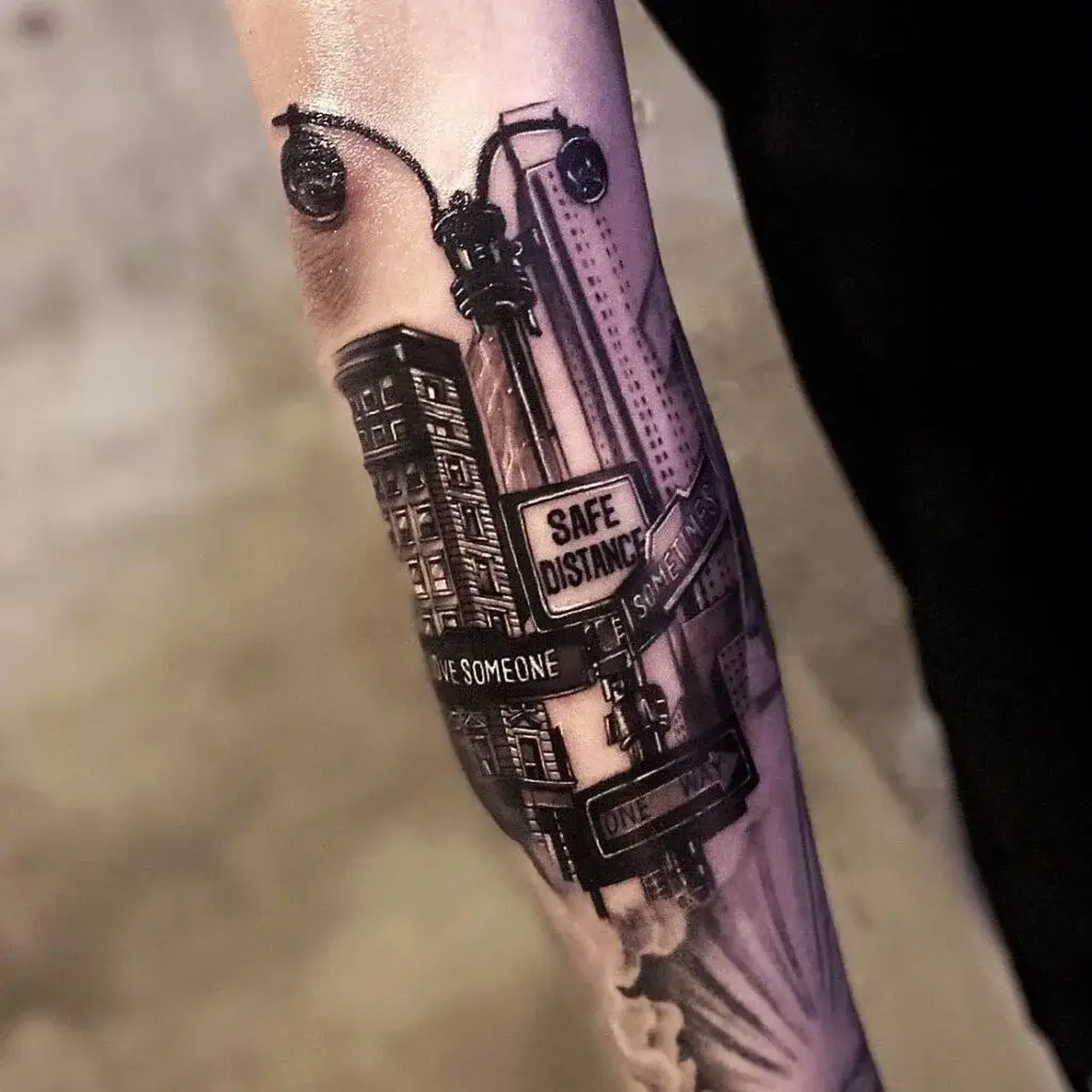 Realistic Street Sign Tattoos: Inspiring Designs for Men