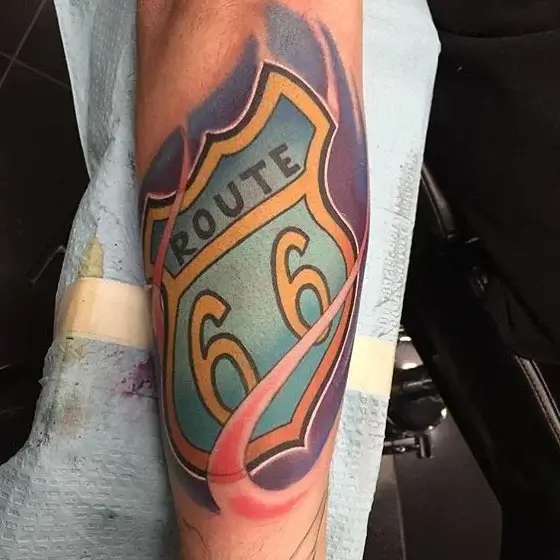 Route 66 Street Sign Tattoo: Celebrating the Open Road