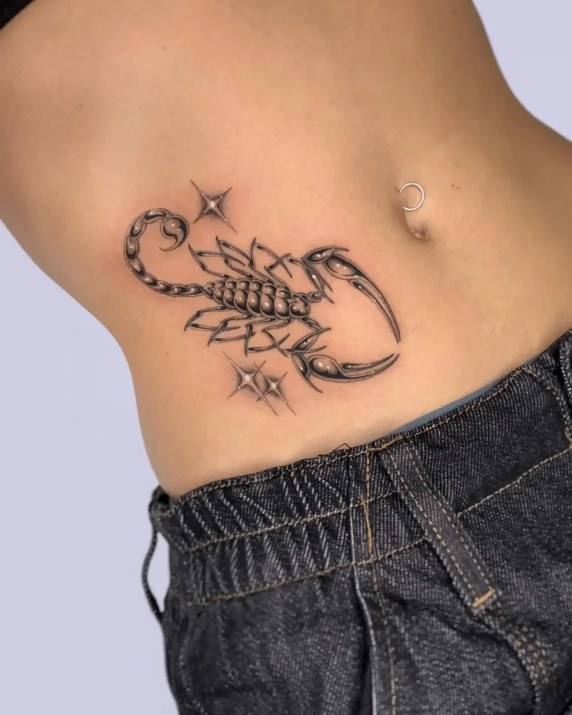 Stomach Scorpion and Stars Tattoo