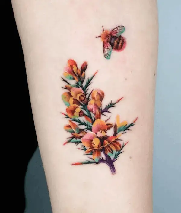 Whimsical Flower and Bee Tattoo