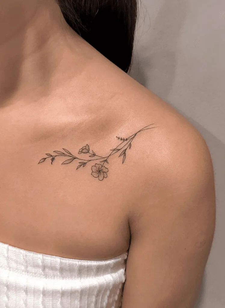 Wispy Stem & Flowers Tattoo