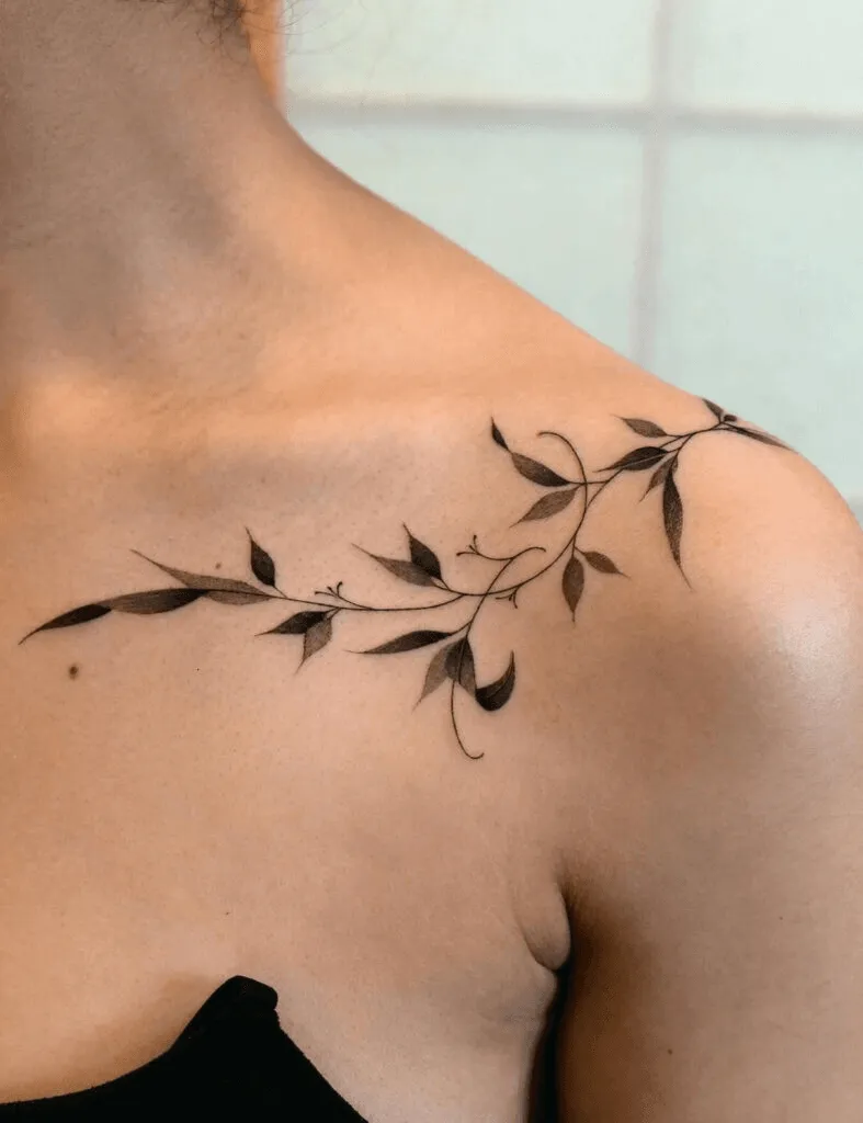 Wrap-Around Black & Grey Leaves Tattoo