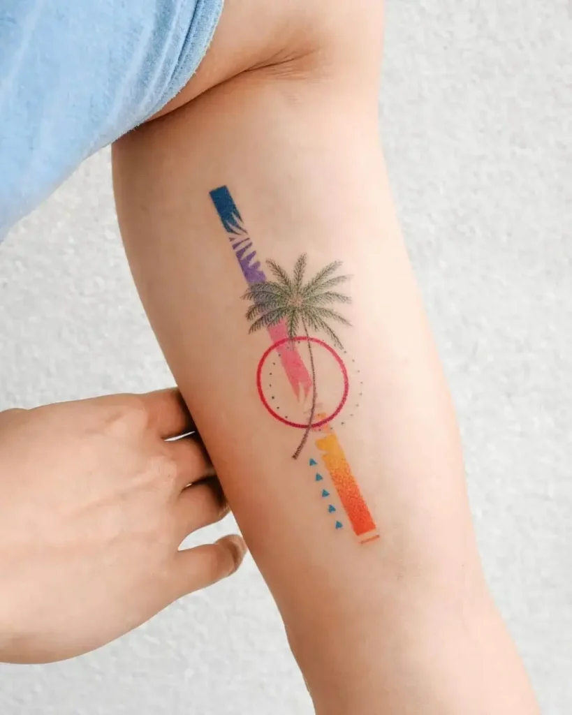 Colorful Palm Tree Tattoo