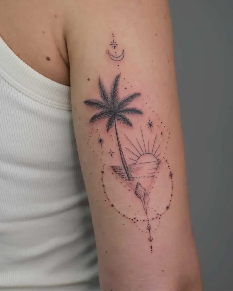 Diamonds, Circles & Lots of Dots - A Unique Geometric Palm Tree Tattoo