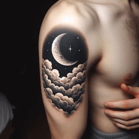 Moon and Cloud Tattoo