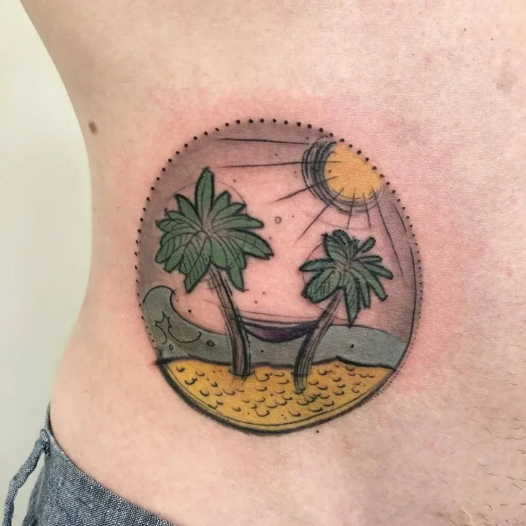 Palm Tree Beach Cartoon Tattoo