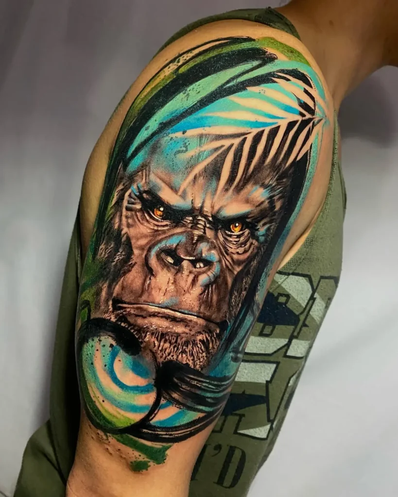 Realistic Watercolor Gorilla Half-Sleeve Arm Tattoo
