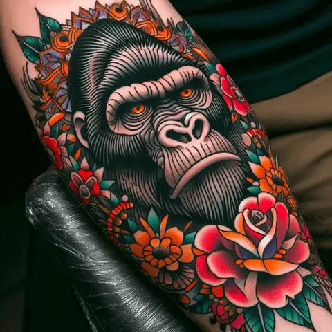 Traditional Gorilla Tattoo