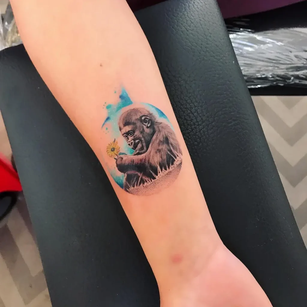 Watercolor Baby Gorilla Tattoo on Forearm