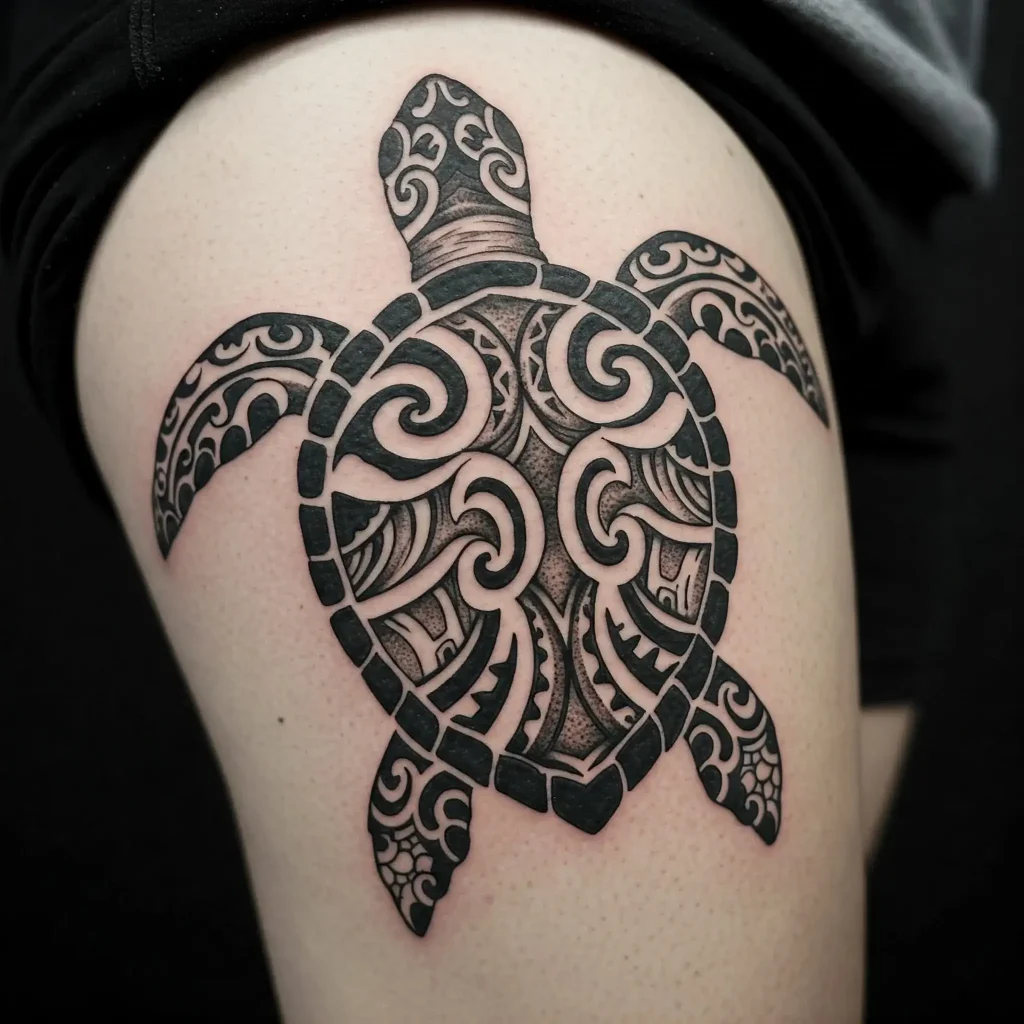 Blackwork Turtle Tattoo