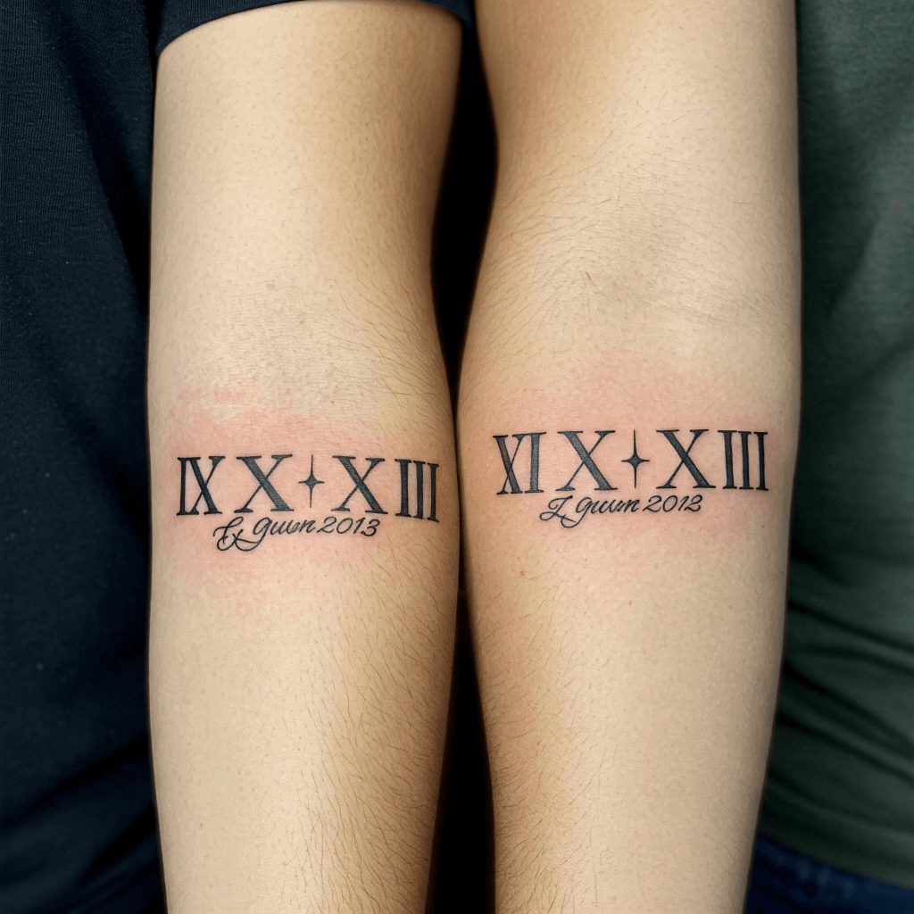 Couple’s Roman Numerals on Inner Bicep