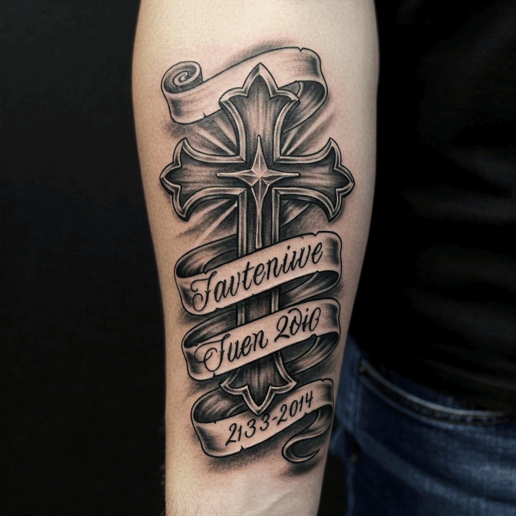 Cross with Name Banner