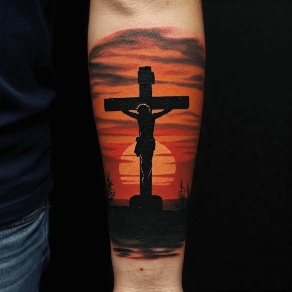 Crucifix Silhouette with Sunset