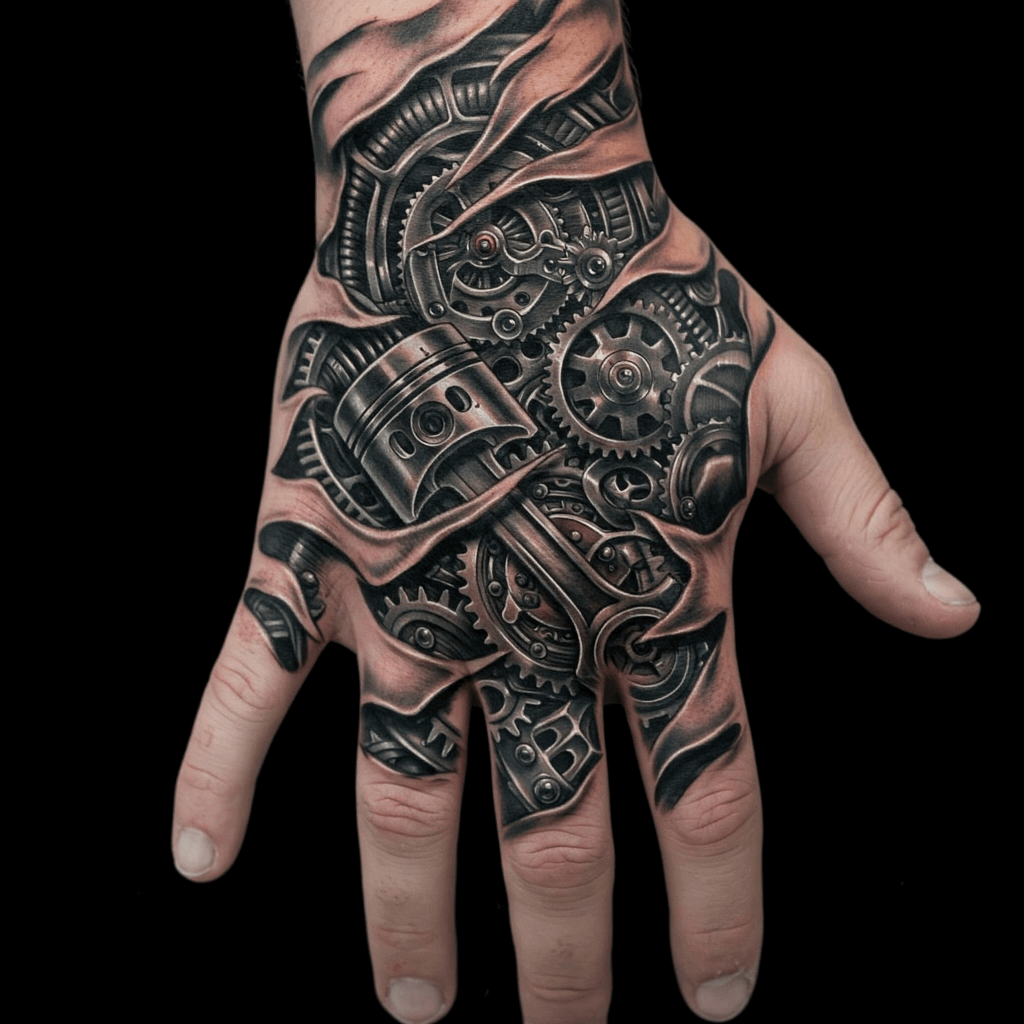 Mechanical/3D Full Hand Tattoo