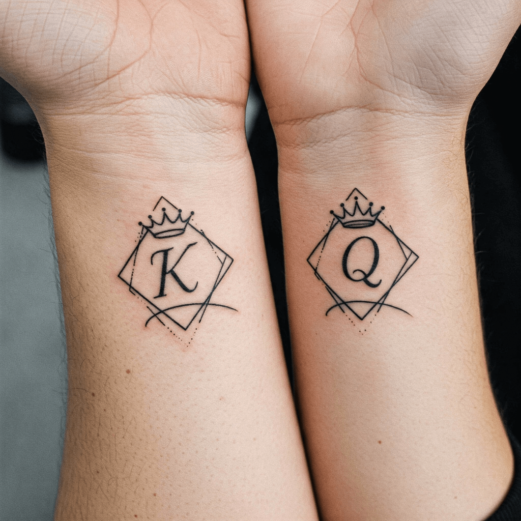 Minimalist K & Q Initials with Crowns