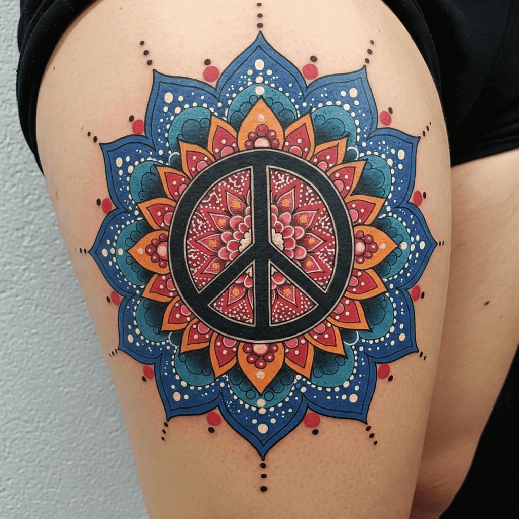 Peace Sign Mandala on the Thigh