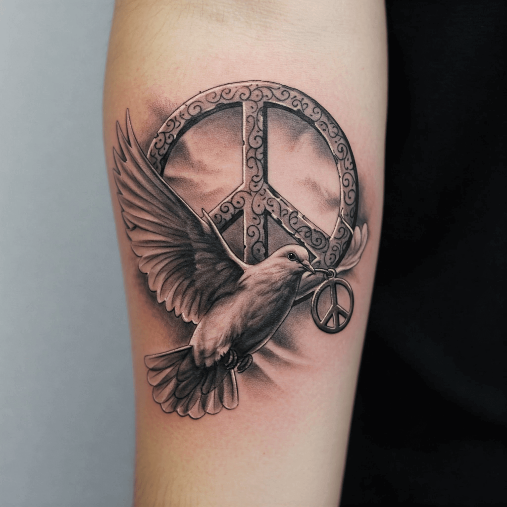 Peace Sign with Dove on the Forearm