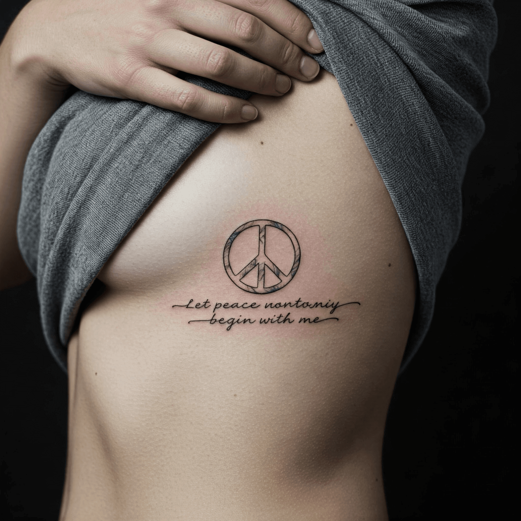 Peace Sign with Quote on the Ribcage