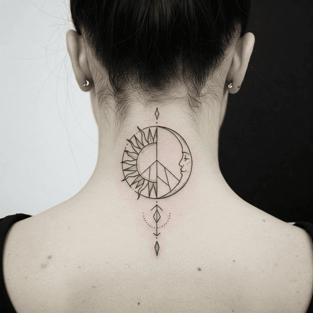 Peace Sign with Sun and Moon on the Neck
