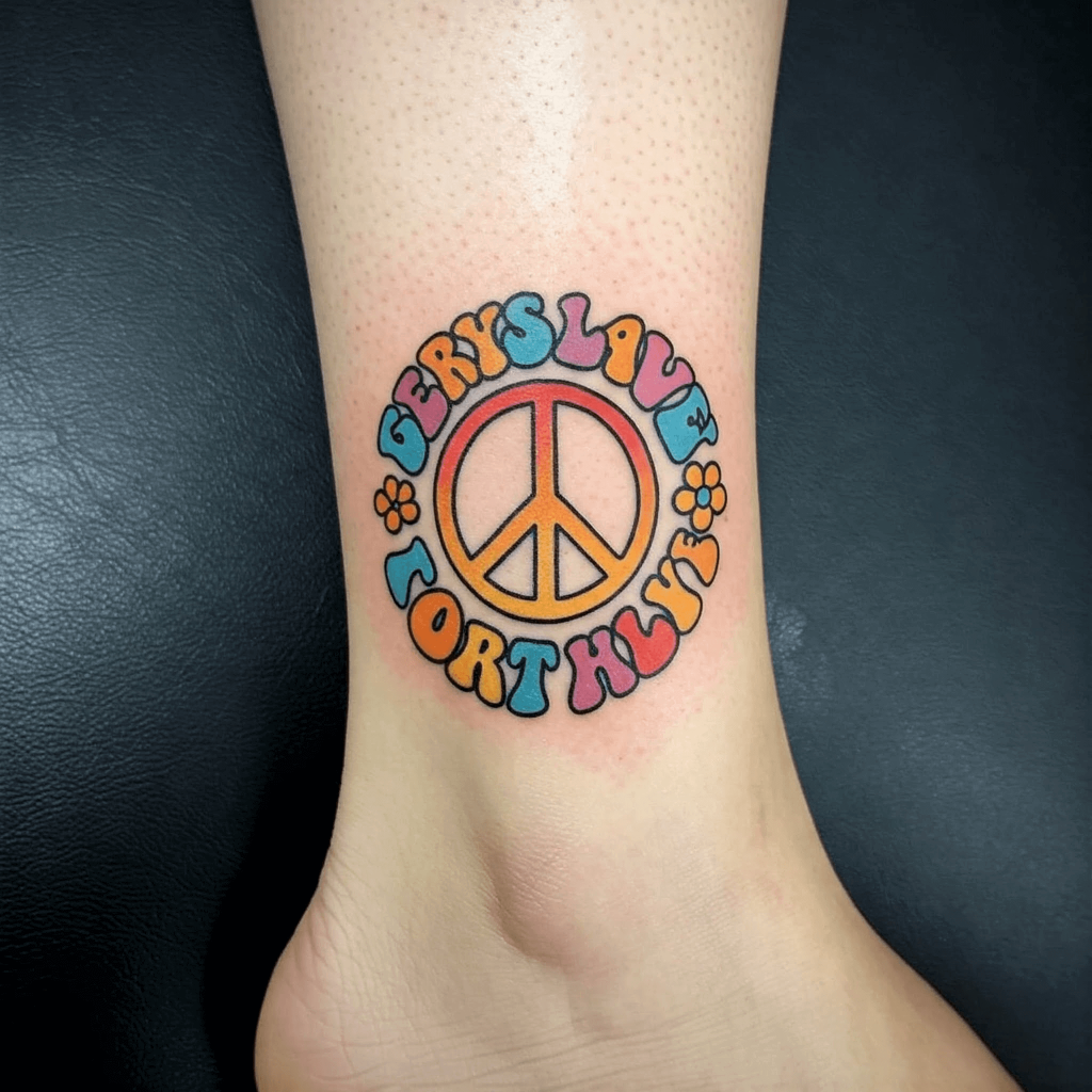 Retro Peace Sign on the Ankle