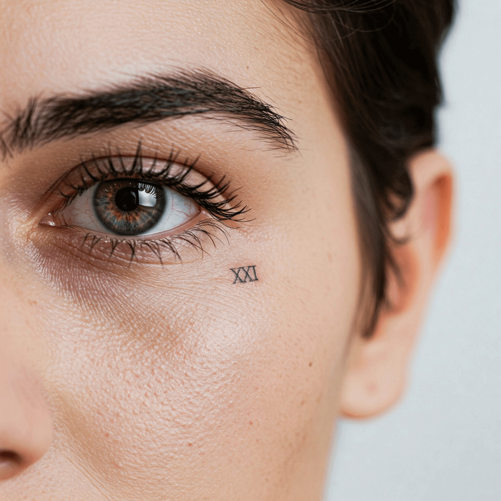 Roman Numeral Under Eye (Tiny Tattoo)