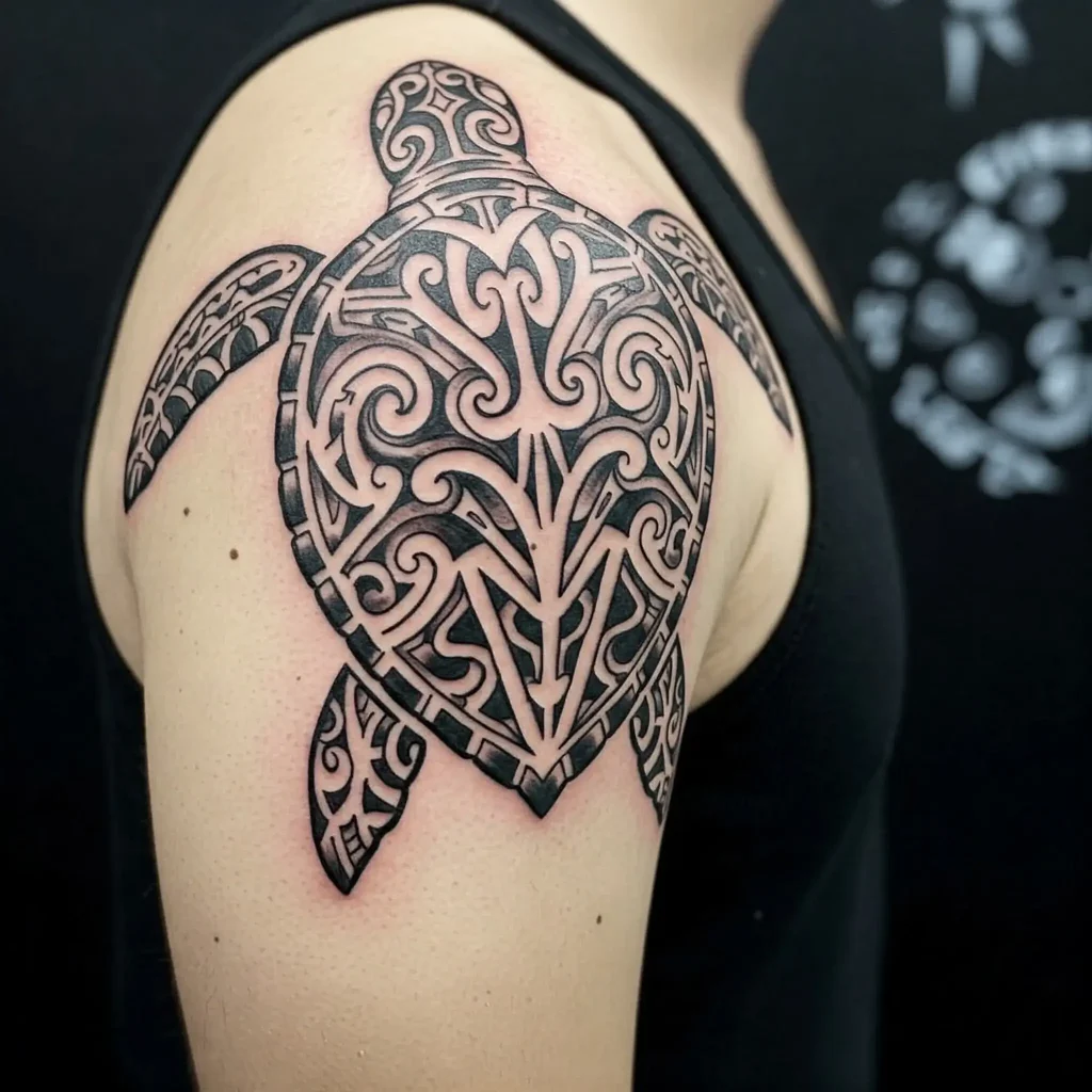 Traditional Honu (Turtle) with Tribal Patterns