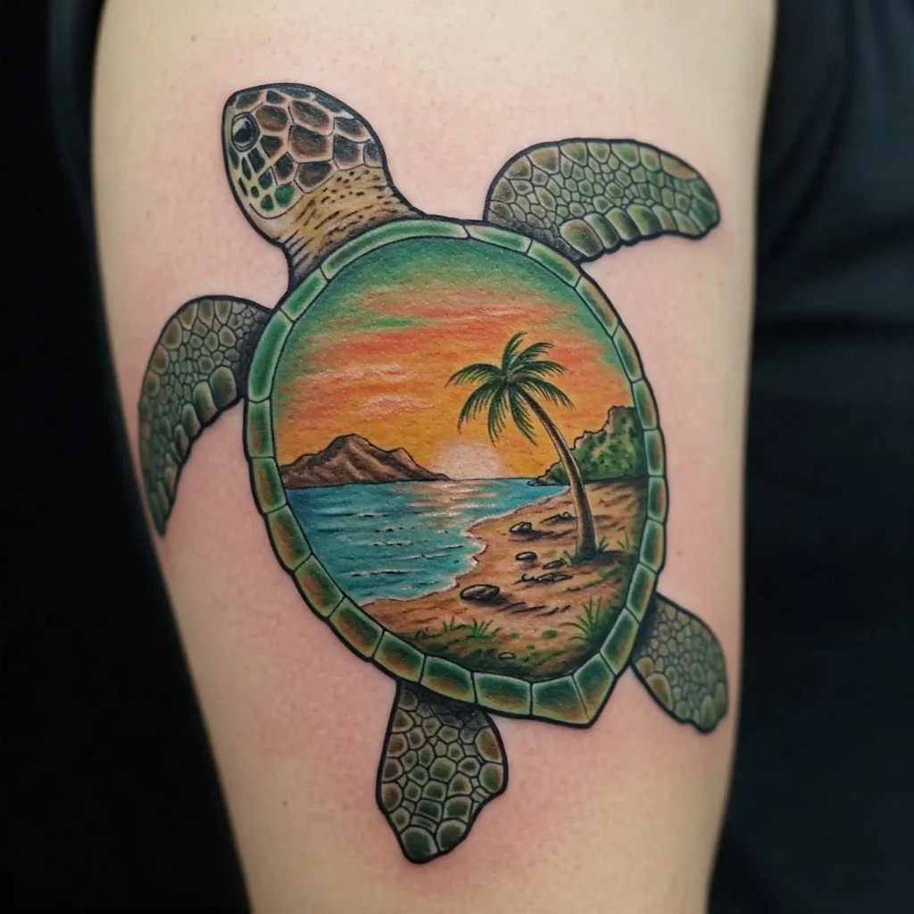 Turtle with Island Landscape Inside the Shell