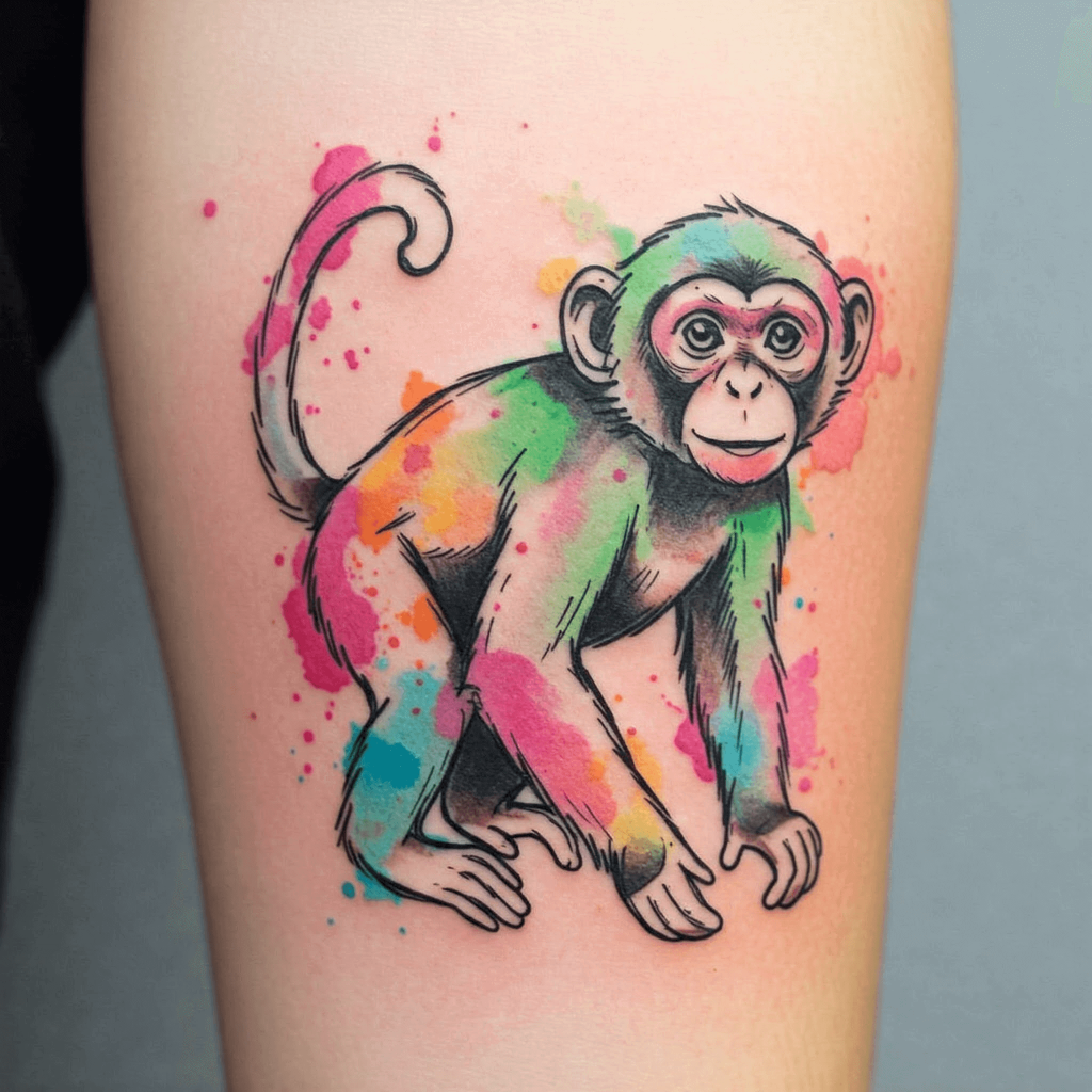 Watercolor Monkey Tattoo