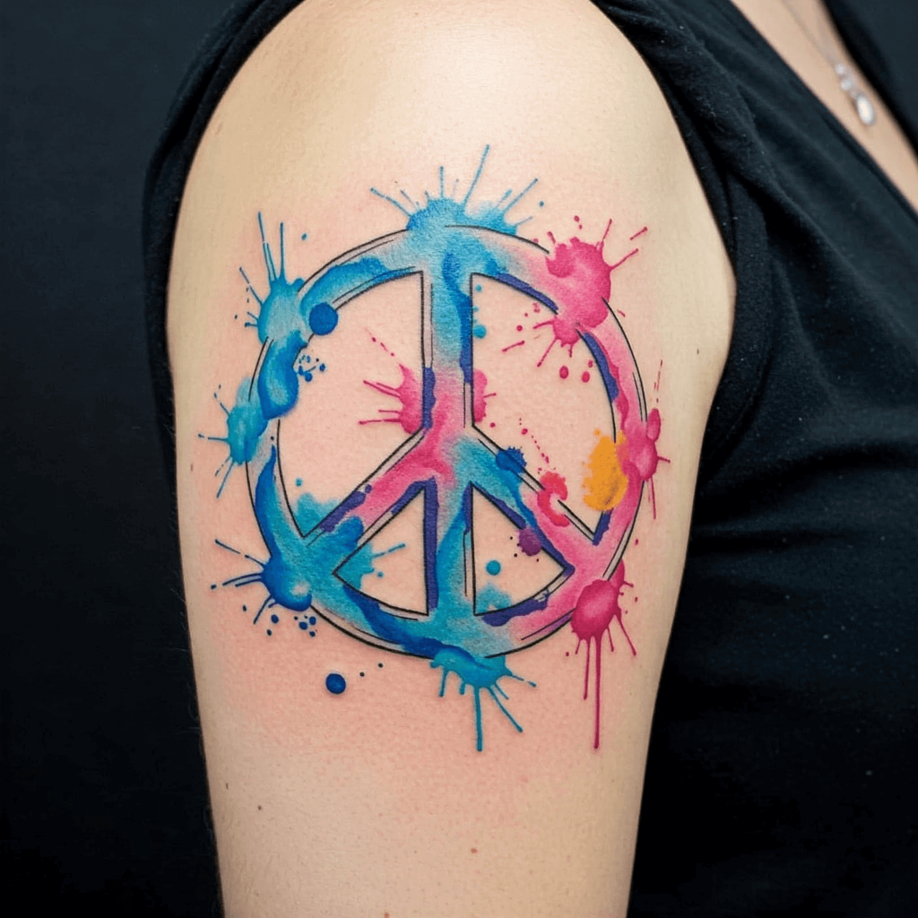 Watercolor Peace Sign on the Upper Arm