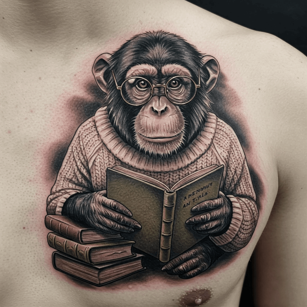 Wise Monkey with Glasses and a Book