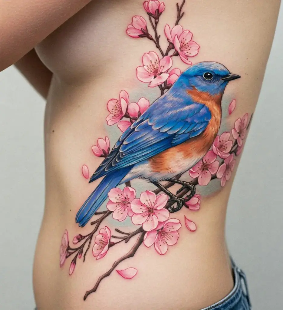 Bluebird and Cherry Blossoms