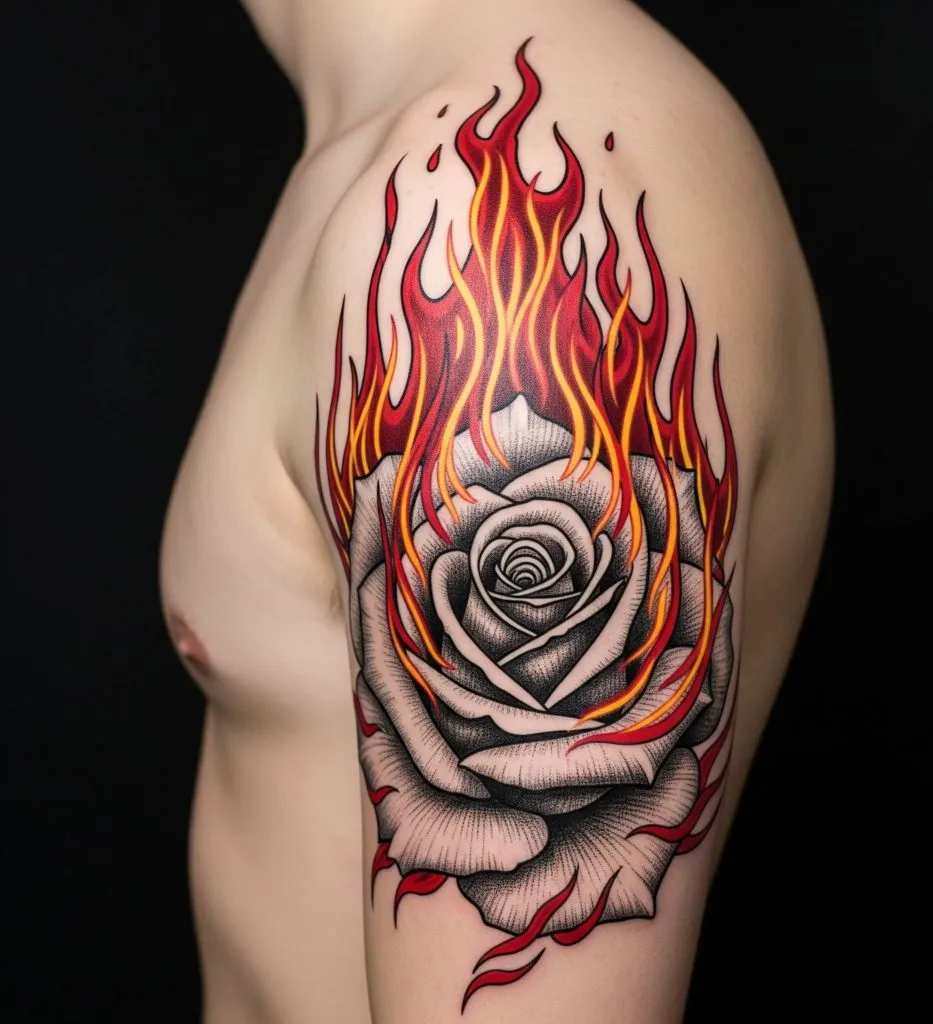 Burning Rose Tattoo