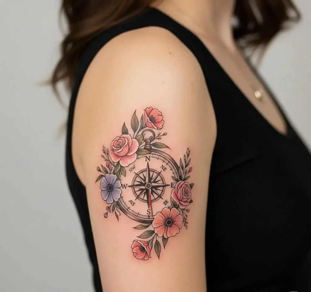 Compass with Birth Flowers