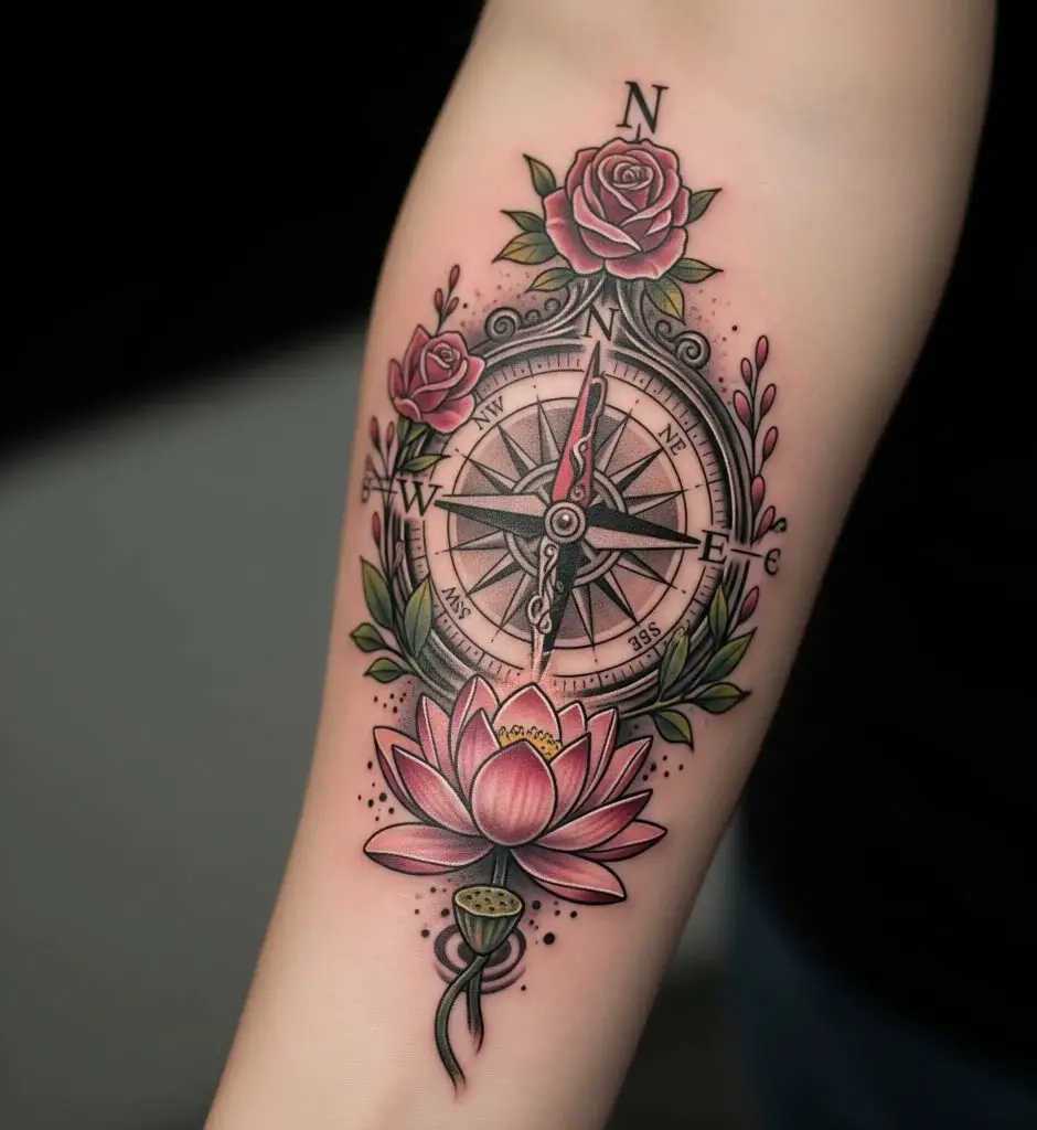 Compass with a Lotus Flower